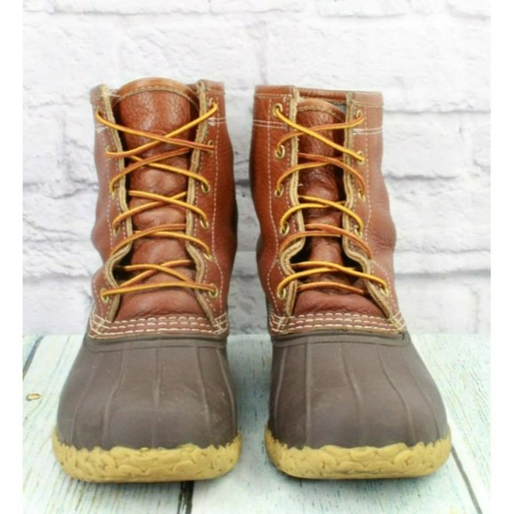 LL Bean Brown Leather 8" Lace Up Flannel Lined Duck Boots Size 10 M - Picture 4 of 10